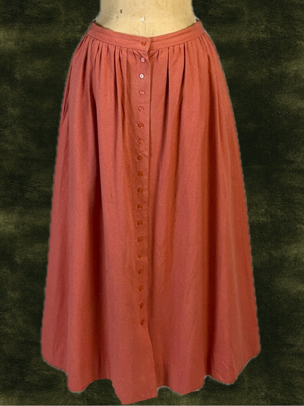 VINTAGE 80s silk long maxi skirt button front earthy coral terra cotta rust 90s